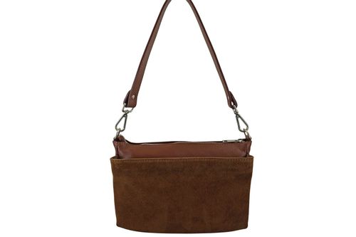 Pojemna torebka listonoszka ze skóry i zamszu - Brązowa na Arena.pl