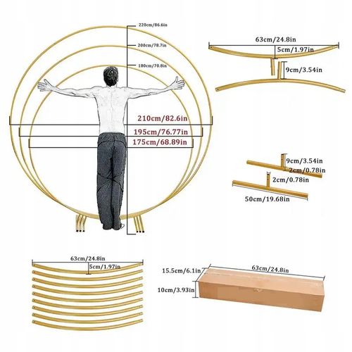 Złote Koło Na Balony Stojak Balonowy Stelaż Metalowy Ścianka Wesele 2,1M na Arena.pl