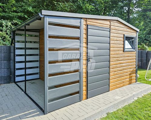 Schowek domek ogrodowy 3x3,5m + wiata 1m drzwi okno rynny dach  GP484 na Arena.pl