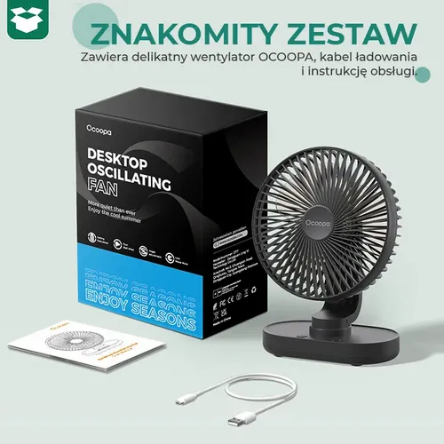 Wentylator stołowy Ocoopa D77 black akumulator USB oscylator na Arena.pl