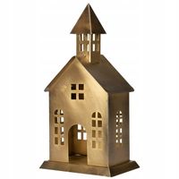 LAMPION W KSZTAŁCIE KOŚCIOŁA domku ŚWIĄTECZNY metalowy ZŁOTY wys. 31cm