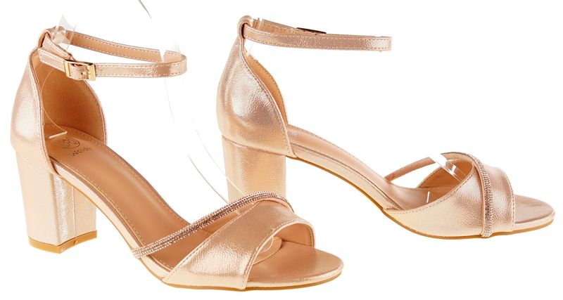 Sandały na obcasie słupku 6,5 cm. pasek szampańskie Rozmiar obuwia - 37 zdjęcie 2