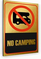Tabliczka znak informacyjny 20x15 Złota NO CAMPING Aluminiowa NADRUK UV