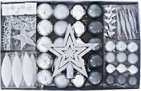 ZESTAW BOMBEK CHOINKOWYCH 60szt SREBRNE-BIAŁE BOMBKI MIX OZDOBY NA CHOINKĘ