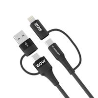 4w1 uniwersalny kabel przewód 2x usb-c 1x usb-a 1x lightning 60w 1m czarny