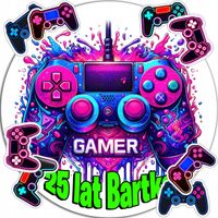 OPŁATEK NA TORT 20CM - GAMER PAD DEKORACJA URODZINOWA + IMIĘ 15CM 18CM