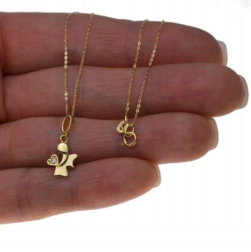 Złoty Łańcuszek z Medalikiem 585 z aniołkiem Na CHRZEST+ Prezent na Arena.pl