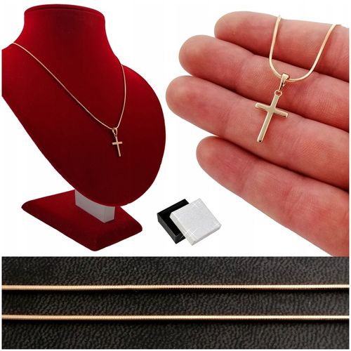 ZŁOTY ŁAŃCUSZEK NASZYJNIK ŻMIJKA Z KRZYŻYKIEM 18k STAL CHIRURGICZNA+GRATISY na Arena.pl