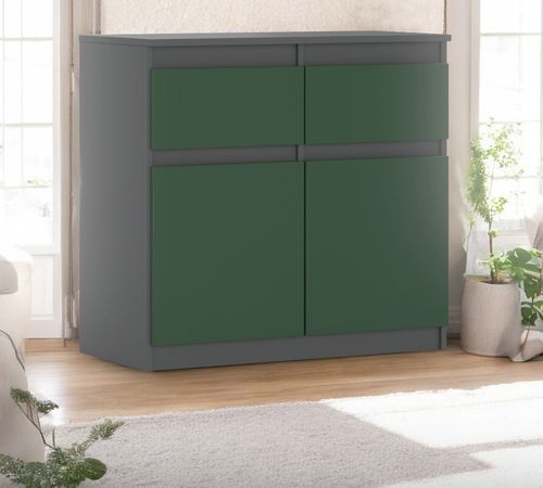 Komoda Oleksa 2 Szuflady 80cm Wąska Pojemna Szafka Szara Butelkowa Zieleń na Arena.pl