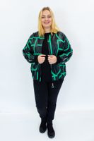 Czarno Zielony Komplet Dresowy na Zamek z Dodatkiem Eko-skóry 46