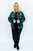 Czarno Zielony Komplet Dresowy na Zamek z Dodatkiem Eko-skóry 46