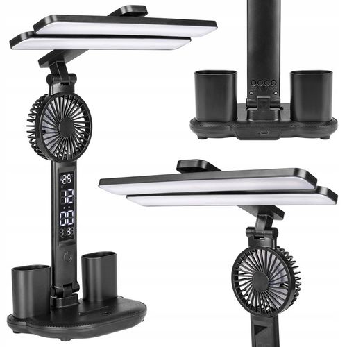 LAMPKA NA BIURKO BIURKOWA NOCNA LED z wiatrakiem zegarem szkolna na Arena.pl