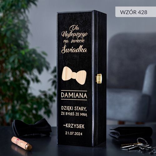 PODZIĘKOWANIE DLA ŚWIADKA PREZENT DLA ŚWIADKA DREWNIANA SKRZYNKA NA WINO na Arena.pl