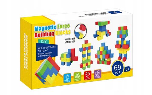 KLOCKI MAGNETYCZNE KOSTKA KOLOROWE SZEŚCIANY FIGURY 3D 69 elementów na Arena.pl