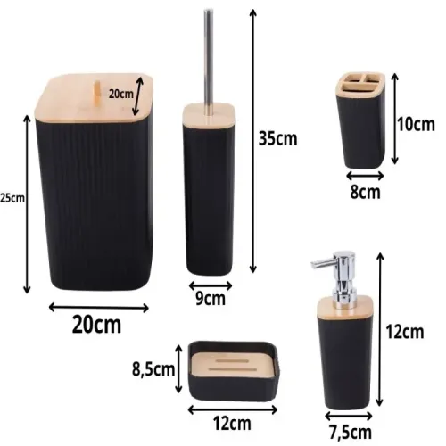 Zestaw łazienkowy szczotka do łazienki wc dozownik kosz bambus 6 elementów na Arena.pl