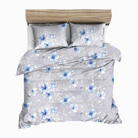 Pościel flanelowa 160x200 niebieskie kwiaty na szarym tle