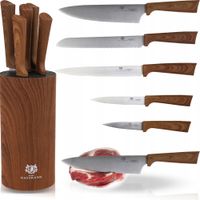 ZESTAW NOŻY KUCHENNYCH 5 SZTUK W BLOKU DREWNOPODOBNE KOMPLET DO KUCHNI