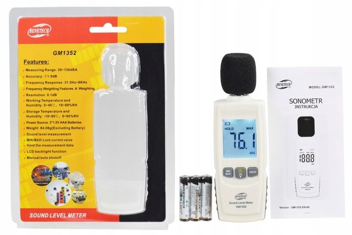 SONOMETR DECYBELOMIERZ CYFROWY MIERNIK NATĘŻENIA POZIOMU DŹWIĘKU HAŁASU LCD zdjęcie 15