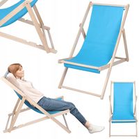 LEŻAK PLAŻOWY OGRODOWY KEMPINGOWY SKŁADANY DREWNIANY FEZ NIEBIESKI