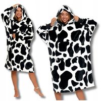 BLUZA Z KAPTUREM KOC KOCOBLUZA DUŻA GRUBA CIEPŁA NA ZIMĘ W ŁATY KROWA