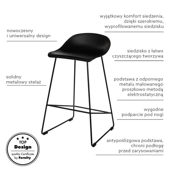 Krzesło barowe Molly czarne Low zdjęcie 3