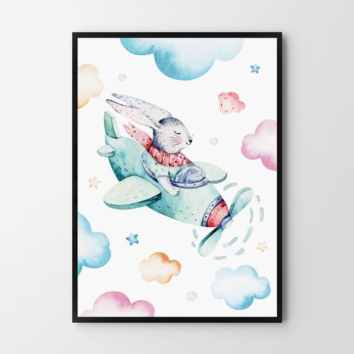 Plakat zając w samolocie plakaty dla dziecka 29,7x42 cm A3 na Arena.pl