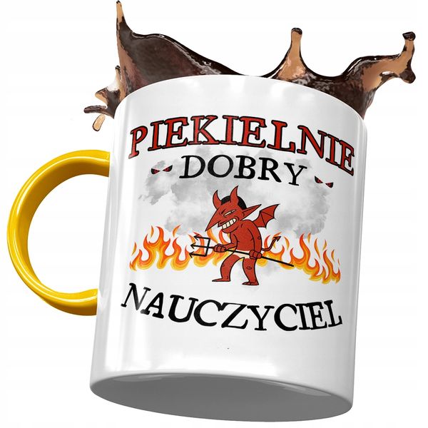 Kubek Żółty Dla Nauczyciela Piekielnie Dobry Z Nadrukiem Ze Zdjęciem zdjęcie 1