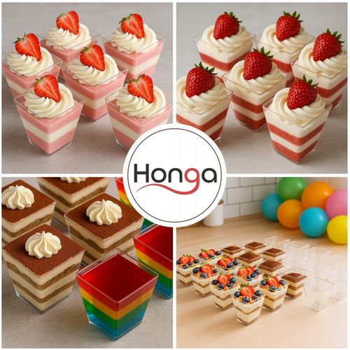 PUCHARKI DO DESERÓW LODÓW PLASTIKOWE NA PRZEKĄSKI DESER 50szt 120ml KWADRAT na Arena.pl