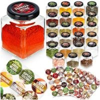 24x Pojemniki na Przyprawy Kuchenne Szklane Słoiki Słoiczki + Etykiety