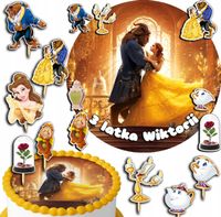 ZESTAW OPŁATEK NA TORT 20CM + TOPPERY PAPIEROWE - PIĘKNA I BESTIA 15CM 18CM