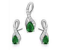 Rodowany srebrny podłużny komplet szmaragd cyrkonie srebro 925 Z0720K_G