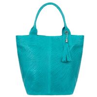 VERA PELLE torebka skórzana shopper przeplatana z saszetką V521 turkusowa