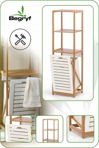 KOSZ NA PRANIE wąski REGAŁ bambusowy do ŁAZIENKI wysuwany PÓŁKI bambus loft na Arena.pl