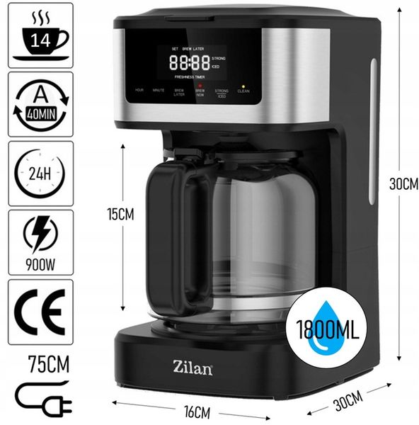 EKSPRES DO KAWY PRZLEWOWY 900W 1800ML PANEL DOTYKOWY zdjęcie 14