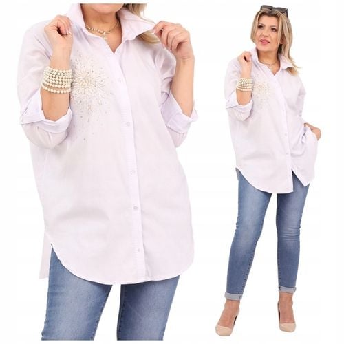 KOSZULA JEANSOWA DAMSKA DUŻE ROZMIARY ELEGANCKA DŁUGA OVERSIZE STYLOWA na Arena.pl