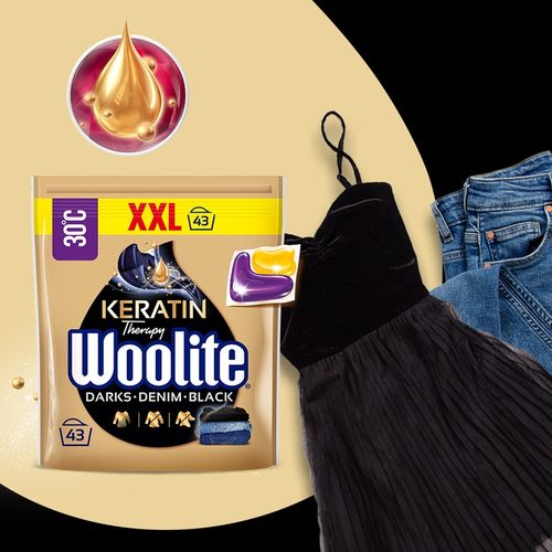 Woolite Kapsułki DoPrania Rzeczy Czarnych Ciemnych Jeans z Keratyną 43szt na Arena.pl