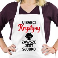 Biały fartuch kuchenny z nadrukiem na prezent upominek dla babci dziadka