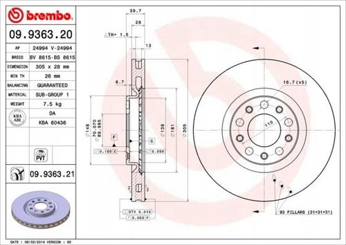 TARCZA HAM PRZOD 305X28 V BREMBO na Arena.pl