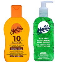 Malibu SPF10 Ochronny Balsam 200ml + Aloe Żel Po Opalaniu 200ml