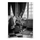 PLAKAT DO WC JELEŃ W TOALECIE Z GAZETĄ CZARNO-BIAŁA ABSTRAKCJA 50cm x 70cm