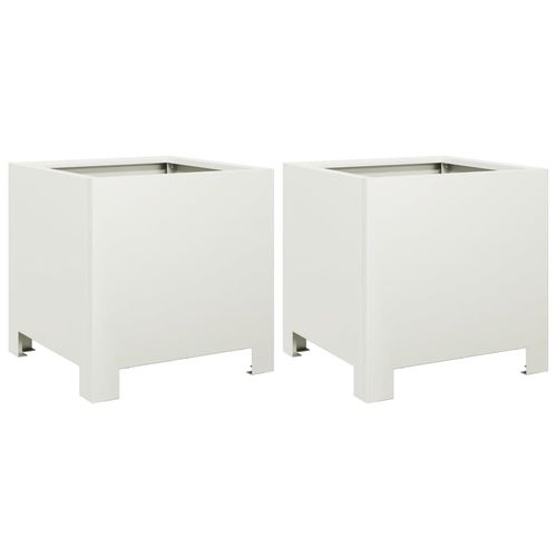 Donice ogrodowe, 2 szt., białe, 30x30x30 cm, stalowe na Arena.pl