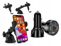 SZYBKI ZASILACZ SAMOCHDOWY 4xUSB 7A UNIWERSALNY UCHWYT 360 SAMOZACISKOWY