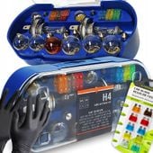 ZESTAW KOMPLET ŻARÓWEK ZAPASOWYCH ŻARÓWKI 2x H4 12V + BEZPIECZNIKI ZASOBNIK