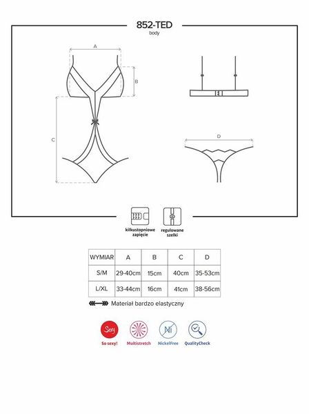 Intrygujące Koronkowe Body - Obsessive 852-TED-1 L/XL zdjęcie 5