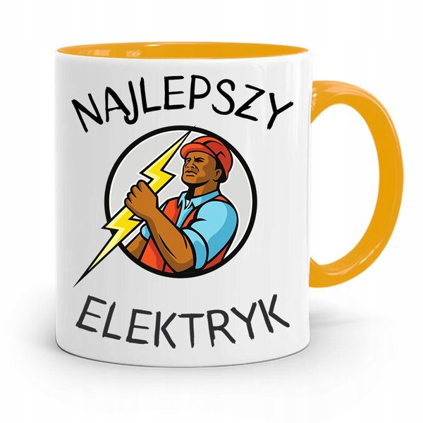 Kubek Żółty Dla Elektryka Najlepszy Elektryk Z Nadrukiem Ze Zdjęciem zdjęcie 1