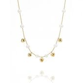 naszyjnik długi stal szlachetna pozłacana 14k złotem, perełki i serduszka