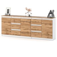 Komoda Nowoczesna Do Salonu Sypialni 200cm Z 6 Szufladami Biała Dąb Wotan