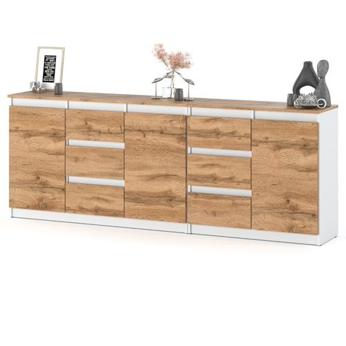 Komoda Nowoczesna Do Salonu Sypialni 200cm Z 6 Szufladami Biała Dąb Wotan na Arena.pl