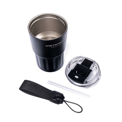 czarny kubek termiczny ze stali nierdzewnej z podwójnymi ś na Arena.pl