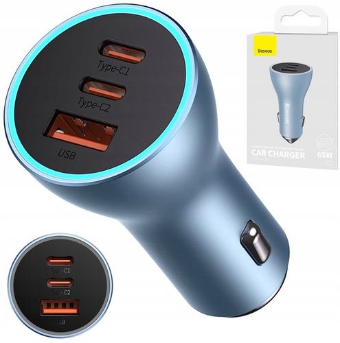 BASEUS ŁADOWARKA SAMOCHODOWA MOCNA SZYBKA 1xUSB 2xUSB-C 65W QC 4.0+ PD AFC na Arena.pl